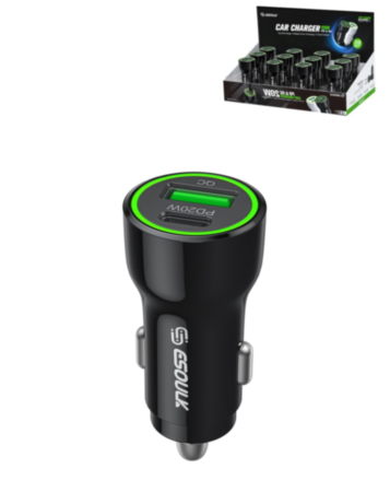 Esoulk PD & QC USB A+C Car Charger (BLACK) (20W) (Pack of 12) (Only Ground Shipping)