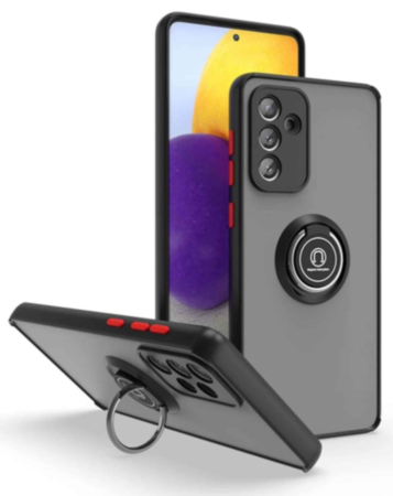 Galaxy A13 5G Hard PC Rear / Soft TPU Colorful Border Case with I - ring Holder - BLACK (Only Ground Shipping)