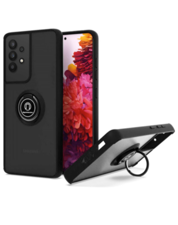 Galaxy A32 5G Hard PC Rear / Soft TPU Colorful Border Case with I - ring Holder - BLACK (Only Ground Shipping)