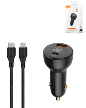 LDNIO C101 Dual USB A+C Car Charger with USB C-C Cable (3ft) (100W) (GRAY) (Only Ground Shipping)