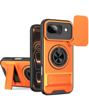 Shockproof Mag Safe Slide Lens Case with Ring Holder - ORANGE for Google Pixel 10A (Only Ground Shipping)