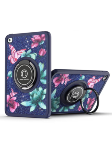 Hard PC Rear / Soft TPU Colorful Border Case with I-ring Holder - FLOWER BLUE for iPad 10.2" (7th / 8th / 9th) / Air 3 / Pro 10.5 (Only Ground Shipping)