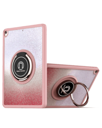 Hard PC Rear / Soft TPU Colorful Border Case with I-ring Holder - SHINY PINK for iPad 10.2" (7th / 8th / 9th) / Air 3 / Pro 10.5 (Only Ground Shipping)