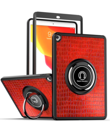 Hard PC Rear / Soft TPU Colorful Border Case with I-ring Holder - LEATHER RED for iPad 10.2" (7th / 8th / 9th) / Air 3 / Pro 10.5 (Only Ground Shipping)