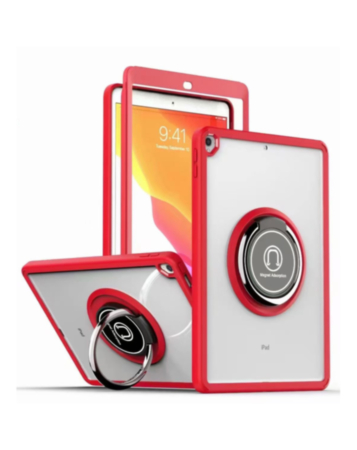 Hard PC Rear / Soft TPU Colorful Border Case with I-ring Holder - RED for iPad Mini 4 / Mini 5 (Only Ground Shipping)