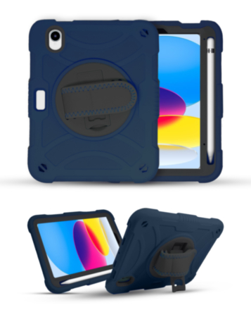 Hand Adjustable Heavy Duty Case with Shoulder Strap - DARK BLUE for iPad 10 2022 (10.9") / iPad 11 (A16) (Only Ground Shipping)