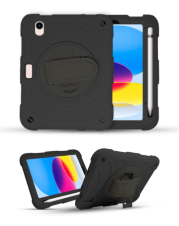 Hand Adjustable Heavy Duty Case with Shoulder Strap - BLACK for iPad 10 2022 (10.9") / iPad 11 (A16) (Only Ground Shipping)