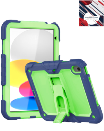 Heavy Duty Shockproof Tablet Case with Kickstand - NAVY BLUE & GREEN for iPad 10 2022 (10.9") / iPad 11 (A16) (Only Ground Shipping)