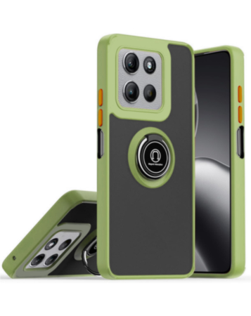 Hard PC Rear / Soft TPU Colorful Border Case with I-ring Holder - GREEN for Moto G 5G (2025) (Only Ground Shipping)