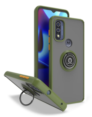 Moto G Pure- G Power 2022-G Play (2022 / 2023) Hard PC Rear / Soft TPU Colorful Border Case with I-ring Holder - GREEN (Only Ground Shipping)