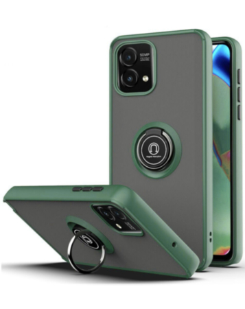 Moto G Power 5G 2023 Hard PC Rear / Soft TPU Colorful Border Case with I-ring Holder - DARK GREEN (Only Ground Shipping)