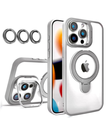 Magnetic Clear Case with 2 Kickstand & Camera Lens - GRAY for iPhone 12 / 12 Pro (Only Ground Shipping)