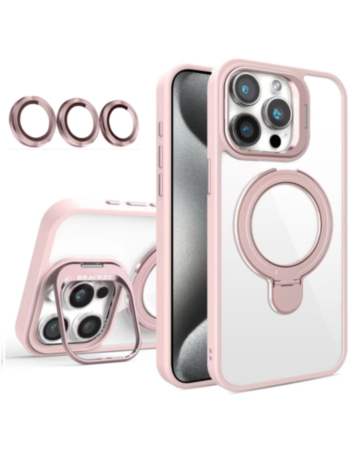 Magnetic Clear Case with 2 Kickstand & Camera Lens - PINK for iPhone 12 / 12 Pro (Only Ground Shipping)