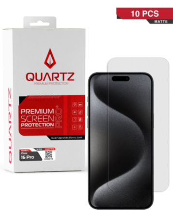 Stock up on the QUARTZ Matte Tempered Glass for iPhone 16 Pro, pack of 10.