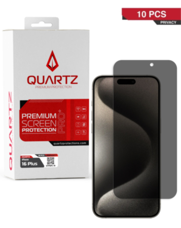 QUARTZ Privacy Tempered Glass for iPhone 16 Plus (Pack of 10)