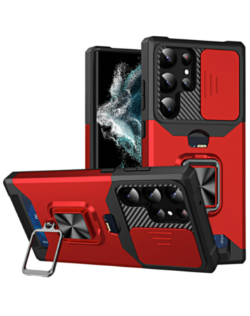 Galaxy S23 Slide Camera Hard Case with Magnetic Ring - RED (Only Ground Shipping)