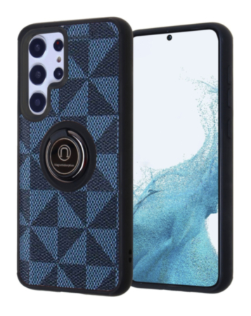 Galaxy S23 Pattern Design Hard PC Rear/Soft TPU Colorful Border Case with I - ring Holder - BLUE (Only Ground Shipping)