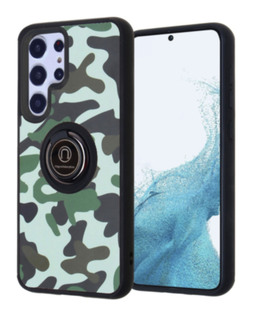 Galaxy S23 Plus Pattern Design Hard PC Rear/Soft TPU Colorful Border Case with I - ring Holder - CAMO (Only Ground Shipping)