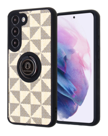 Galaxy S23 Plus Pattern Design Hard PC Rear/Soft TPU Colorful Border Case with I - ring Holder - WHITE (Only Ground Shipping)
