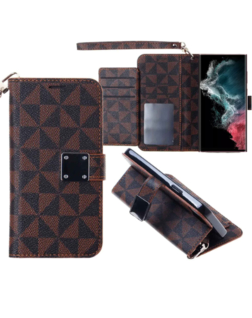 Galaxy S23 Plus Triangle Geometric Design Wallet Case - BROWN (Only Ground Shipping)