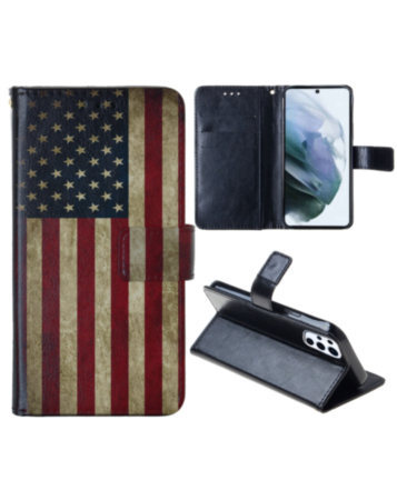 Leather Wallet Case with Card Slot for Galaxy S25 Plus / S24 Plus - US FLAG (Only Ground Shipping)