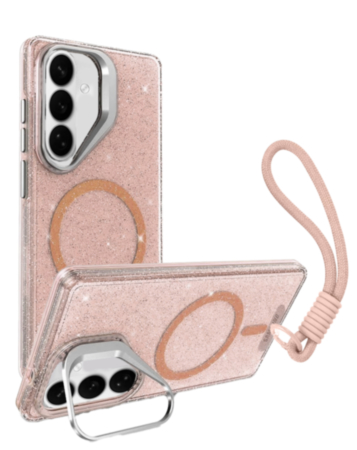 Glitter MagSafe Phone Case with Wrist Strap - PINK for Galaxy S26 (Only Ground Shipping)