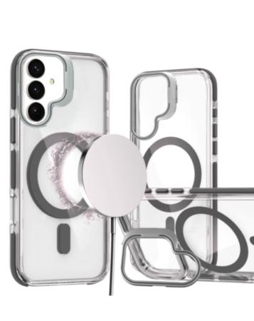 Thin Magnetic Clear Case with Camera Stand Kickstand - BLACK for Galaxy S26 (Only Ground Shipping)