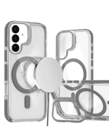 Thin Magnetic Clear Case with Camera Stand Kickstand - GRAY for Galaxy S26 (Only Ground Shipping)
