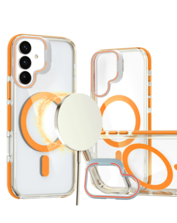 Thin Magnetic Clear Case with Camera Stand Kickstand - ORANGE for Galaxy S26 (Only Ground Shipping)