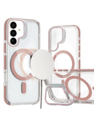 Thin Magnetic Clear Case with Camera Stand Kickstand - PINK for Galaxy S26 (Only Ground Shipping)