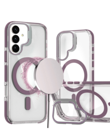 Thin Magnetic Clear Case with Camera Stand Kickstand - PURPLE for Galaxy S26 (Only Ground Shipping)