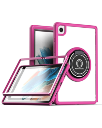Hard PC Rear / Soft TPU Colorful Border Case with I-ring Holder - PINK for Galaxy Tab A8 10.5" (2021) (Only Ground Shipping)