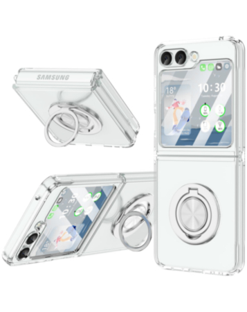 Galaxy Z Flip 5 Hard PC Rear / Soft TPU Colorful Border Case with I - ring Holder - CLEAR (Only Ground Shipping)