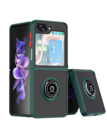 Hard PC Rear / Soft TPU Colorful Border Case with I - ring Holder for Galaxy Z Flip 6 / Z Flip 7 FE - DARK GREEN (Only Ground Shipping)