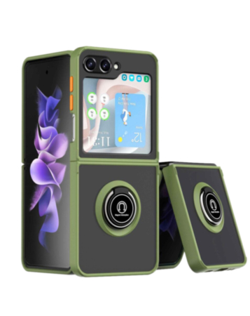 Hard PC Rear / Soft TPU Colorful Border Case with I - ring Holder for Galaxy Z Flip 6 / Z Flip 7 FE - NAVY GREEN (Only Ground Shipping)