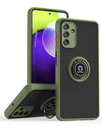 Galaxy A03s Hard PC Rear / Soft TPU Colorful Border Case with I-ring Holder - NAVY GREEN (Only Ground Shipping)