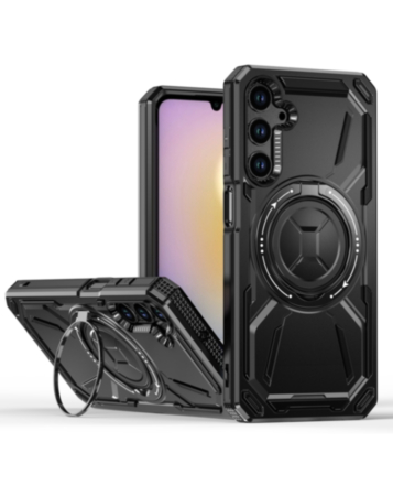 Full-Body Rugged Shockproof Case with Built-in Ring Holder - BLACK for Galaxy A15 (Only Ground Shipping)