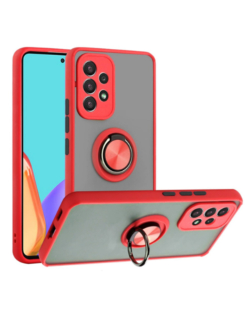 Galaxy A53 5G Hard PC Rear / Soft TPU Colorful Border Case with I-ring Holder - RED (Only Ground Shipping)