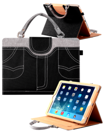 Smart Work Bag Style Case - BLACK JEAN for iPad 5 (2017) / iPad 6 (2018) / Air 1 / Air 2 / Pro 9.7 (Only Ground Shipping)