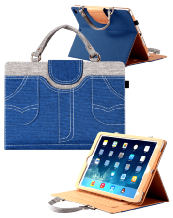 Smart Work Bag Style Case - ROYAL BLUE JEAN for iPad 5 (2017) / iPad 6 (2018) / Air 1 / Air 2 / Pro 9.7 (Only Ground Shipping)