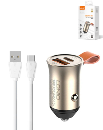 LDNIO C509Q PD QC4.0 Dual USB A+C Car Charger with USB A-C Cable (3ft) (18W) (Only Ground Shipping)