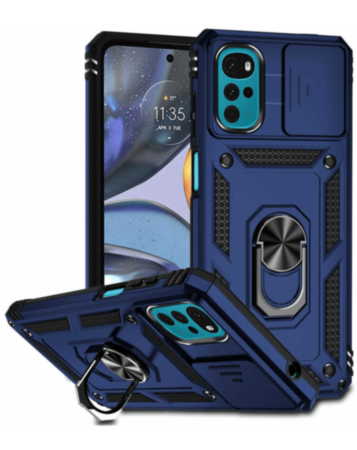 Moto G22 Dual Layers Hybrid Case with Metal Ring And Camera Protector - BLUE (Only Ground Shipping)
