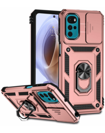 Moto G22 Dual Layers Hybrid Case with Metal Ring And Camera Protector - ROSE GOLD (Only Ground Shipping)