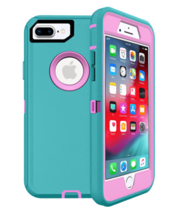 Heavy Duty Case for iPhone 8P / 7P (LIGHT TEAL & PINK) (Only Ground Shipping)