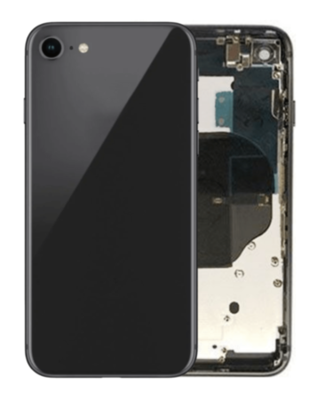 Grab the wholesale deal on the black back housing frame with small components pre-installed for iPhone 8 and SE 2020 – no logo.