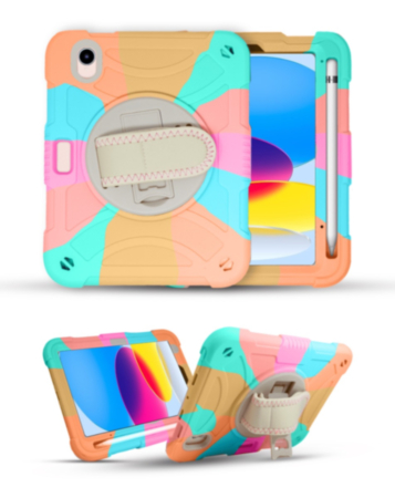 Hand Adjustable Heavy Duty Case with Shoulder Strap - RAINBOW for iPad 10 2022 (10.9") / iPad 11 (A16) (Only Ground Shipping)
