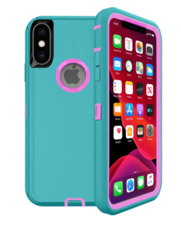 Heavy Duty Case for iPhone X / XS (LIGHT TEAL & PINK) (Only Ground Shipping)