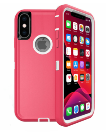 Heavy Duty Case for iPhone X / XS (HOT PINK & WHITE) (Only Ground Shipping)