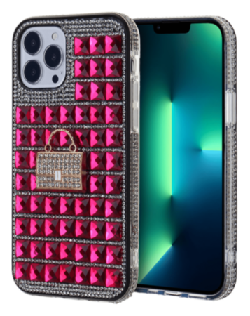 Crystal Stones Case with Five Adornment - HOT PINK for iPhone 8P / 7P (Only Ground Shipping)