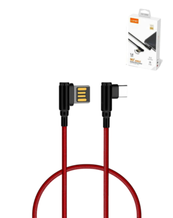 LDNIO LC421 90 Degree USB A-C Charging Cable (RED) (3ft) (12W) (Only Ground Shipping)